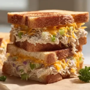 Mini Triple-Decker Tuna Melts served on a plate