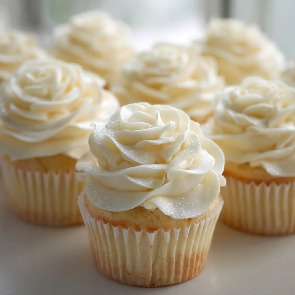 Monochromatic White Rose Cupcakes