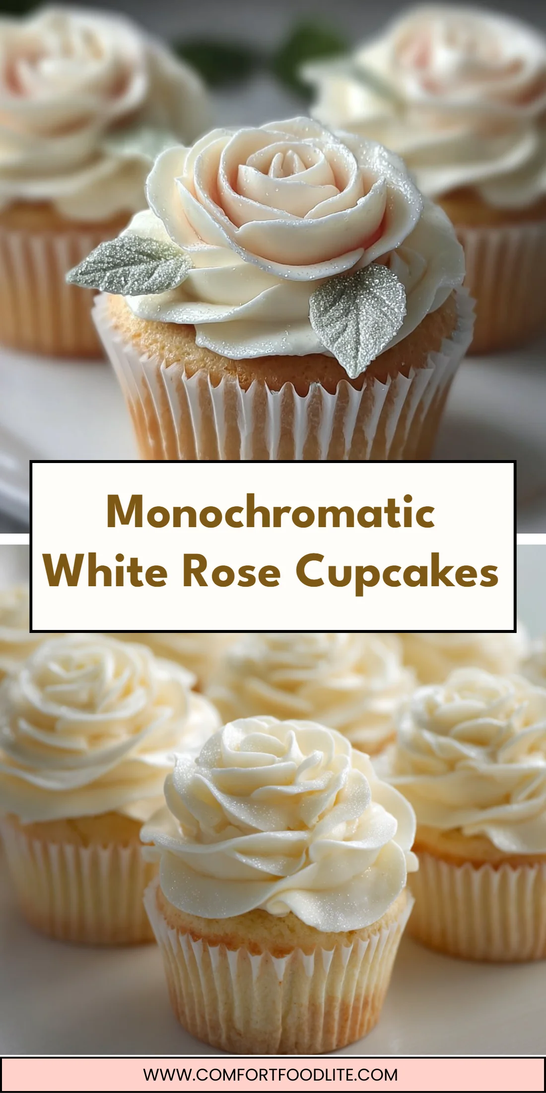 Monochromatic White Rose Cupcakes