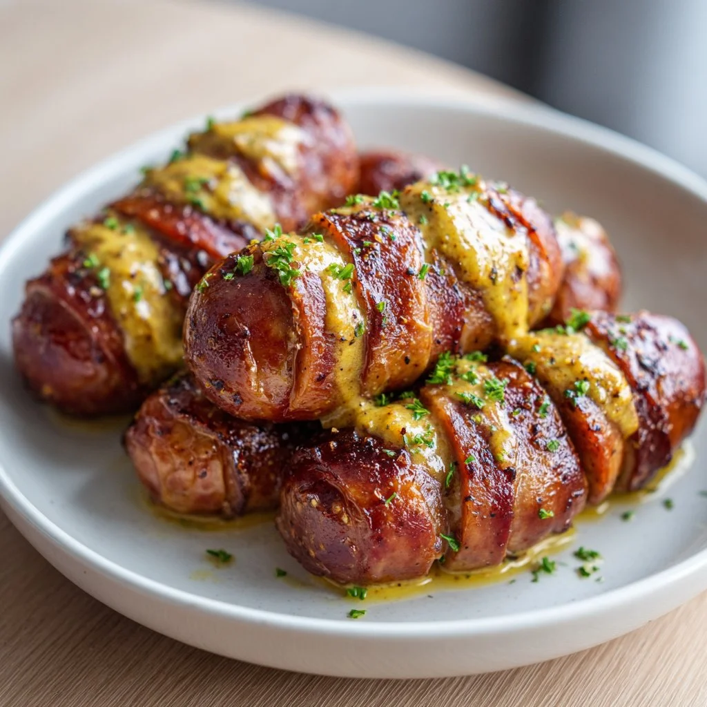 Mustard Hasselback Kielbasa Bites