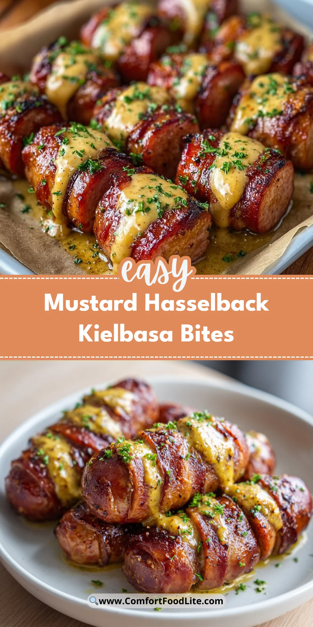 Mustard Hasselback Kielbasa Bites