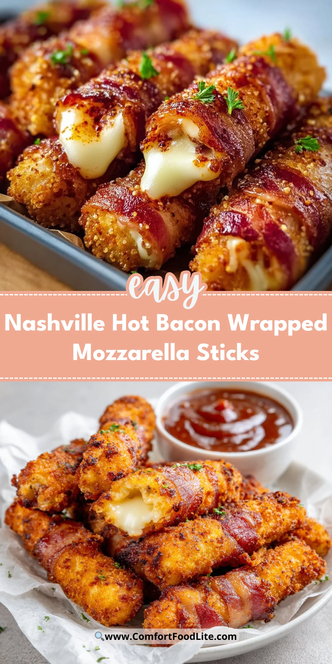 Nashville Hot Bacon Wrapped Mozzarella Sticks