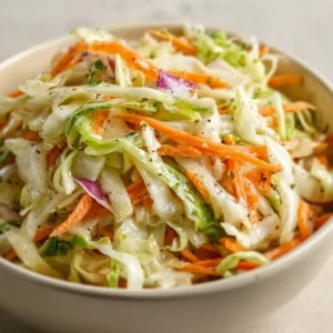 Bowl of old fashioned coleslaw with vinegar served on a rustic table.