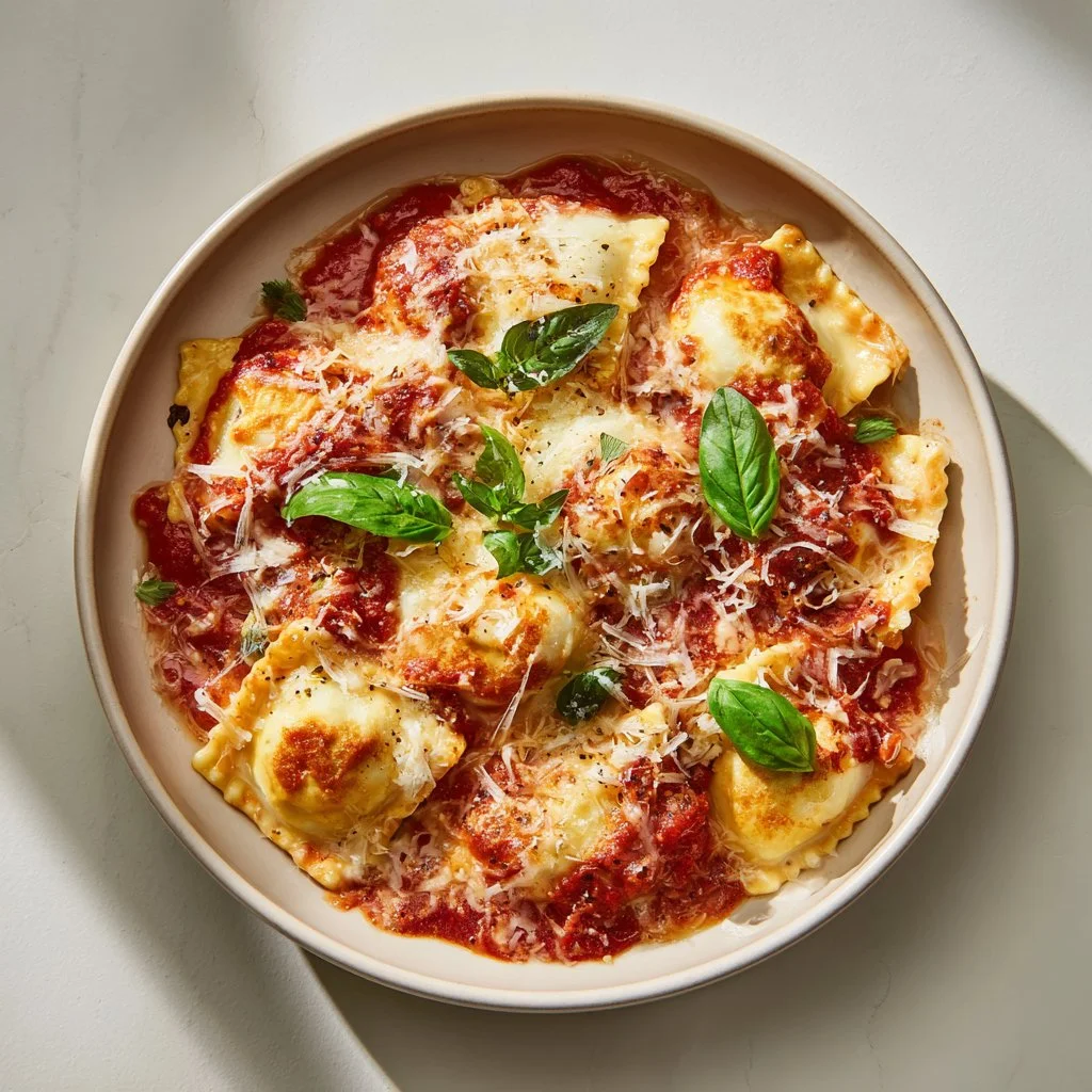 One Pan Creamy Baked Ravioli