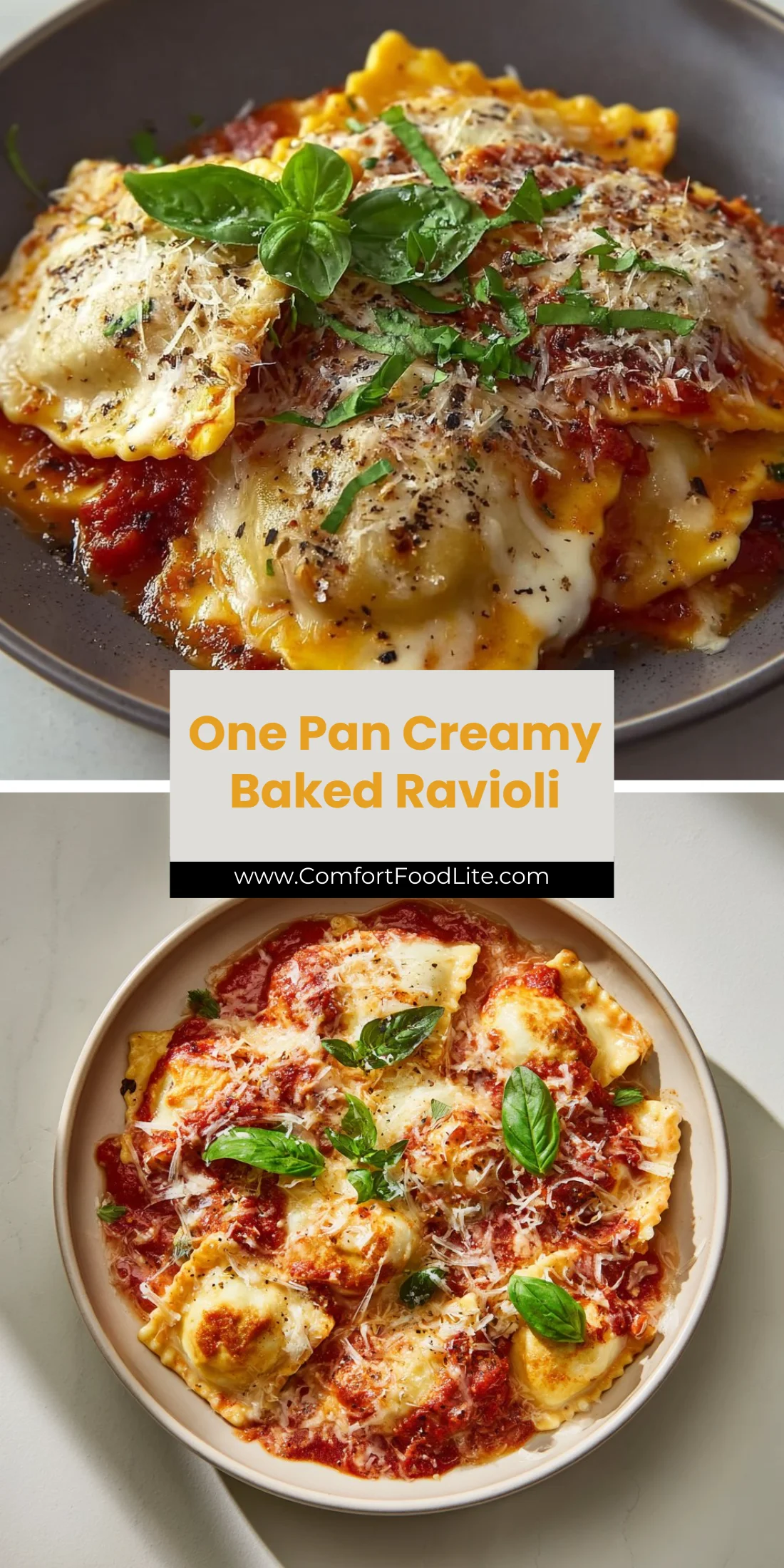 One Pan Creamy Baked Ravioli