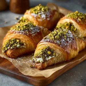 Pistachio Kataifi Croissants with a golden flaky exterior and nutty filling