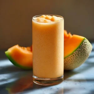 Refreshing 3-ingredient cantaloupe smoothie with fresh fruit and yogurt.