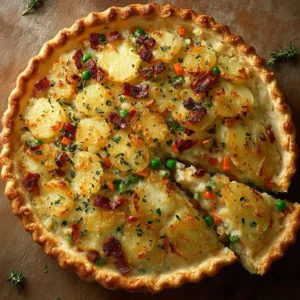 Delicious Savory Irish Potato Pie served on a rustic plate
