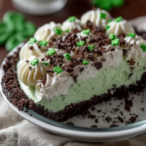 Delicious Shamrock Cream Pie with green toppings, ideal for St. Patrick's Day treats