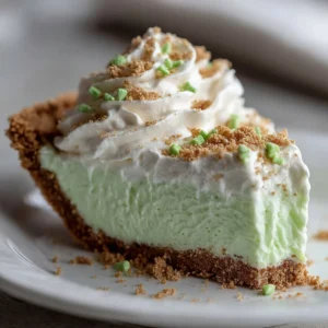 Delicious Shamrock Shake Pie with mint cream and chocolate crust