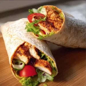 Delicious spicy chicken wrap with fresh ingredients and bold flavors.