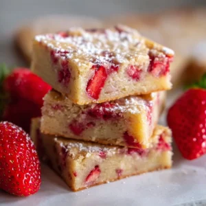 Delicious strawberry blondies baked in one bowl for an easy dessert.