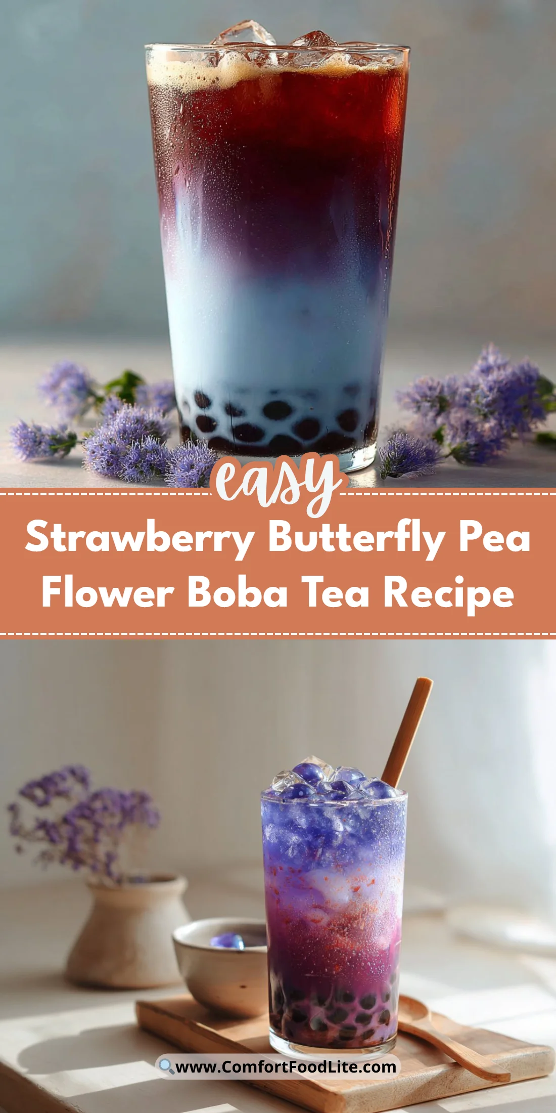 Strawberry Butterfly Pea Flower Boba Tea Recipe