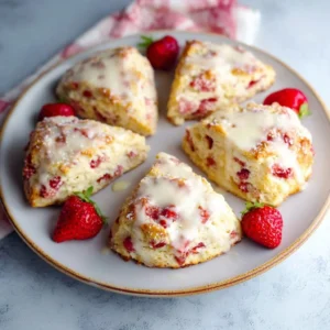 Freshly baked strawberry scones with strawberries on top