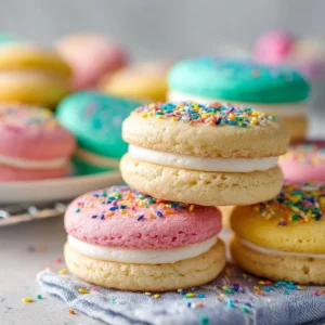 Delicious sugar cookies sandwich with frosting in between.