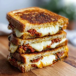 Sun-Dried Tomato Pesto Grilled Cheese sandwich with melted cheese and pesto