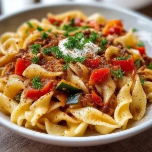 Delicious Turkish Pasta with fresh herbs and spices served in a bowl