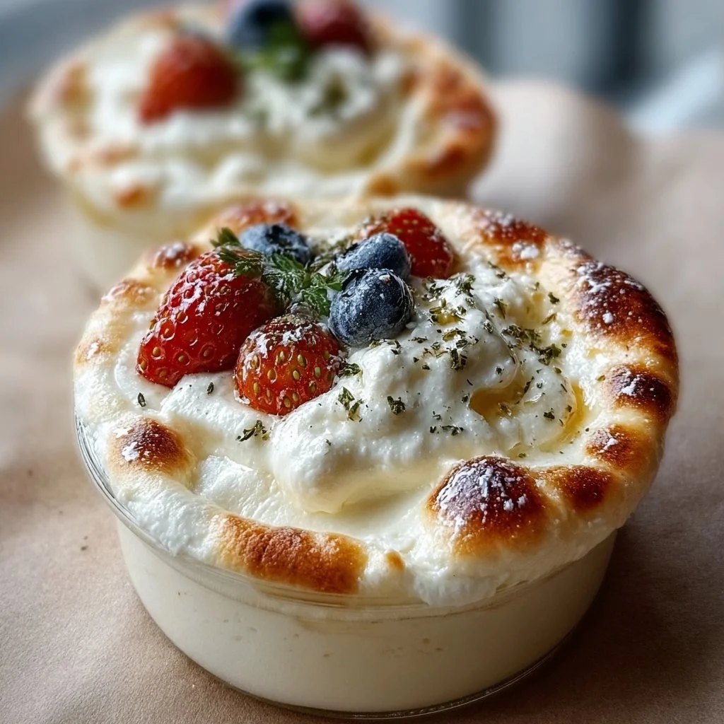 Creamy whipped cottage cheese mousse served in a bowl with a spoon