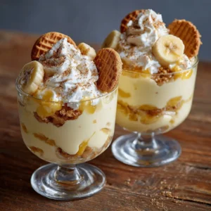 Delicious banana pudding cups served in clear dessert cups
