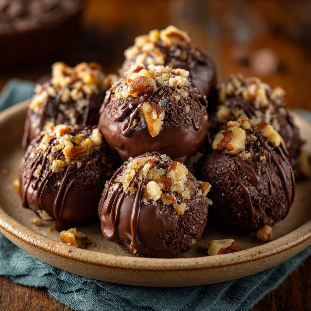 Delicious Derby Pie truffles with chocolate and walnut topping