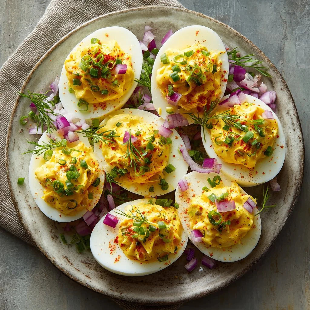 Delicious deviled eggs garnished with paprika, perfect for entertaining