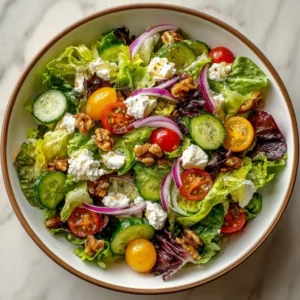 Vibrant Easter Spring Salad topped with creamy Goat Cheese and fresh veggies