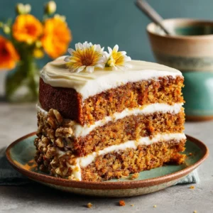 Delicious browned butter carrot cake topped with creamy cream cheese frosting