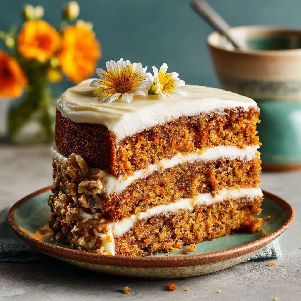 Delicious browned butter carrot cake topped with creamy cream cheese frosting