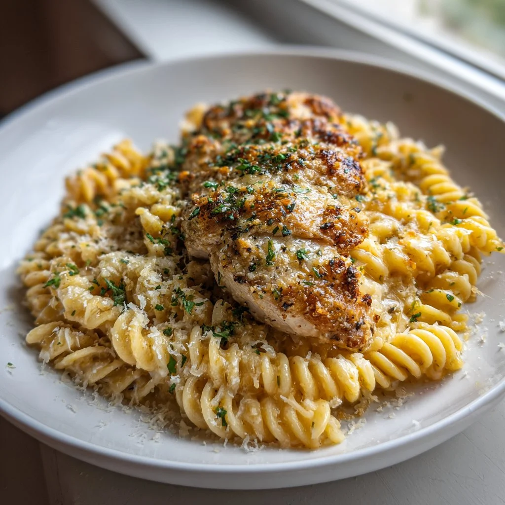 Cheesy Rotini with Garlic Parmesan Chicken