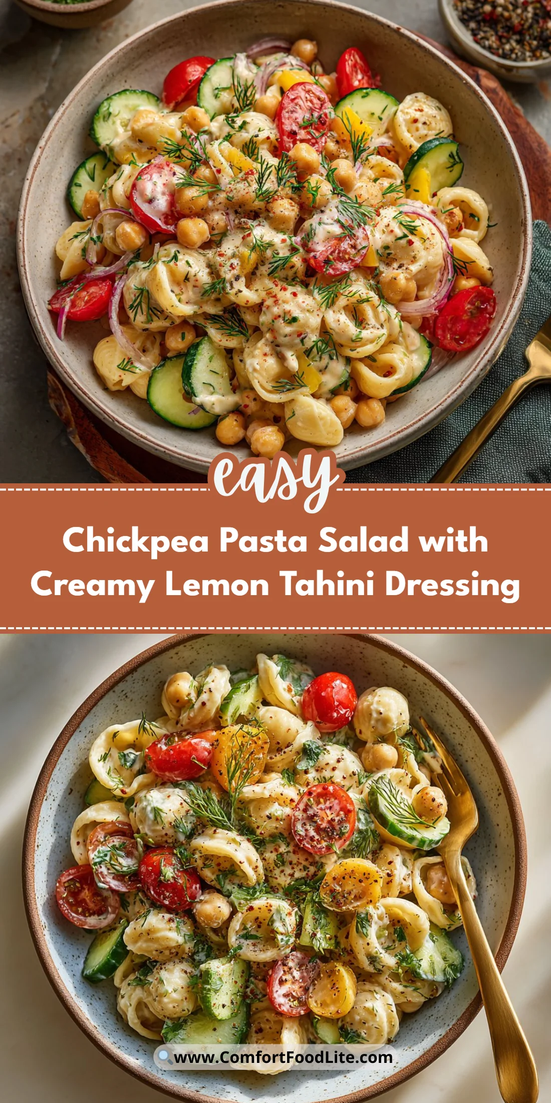 Chickpea Pasta Salad with Creamy Lemon Tahini Dressing