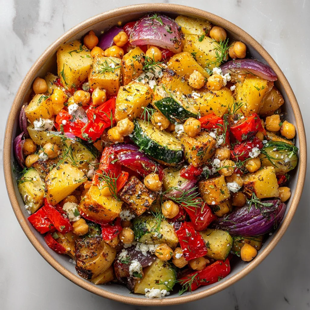 Colorful Mediterranean roasted vegetables with herbs and spices