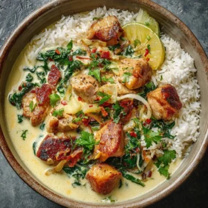 Creamy Coconut Milk Chicken dish garnished with herbs and spices