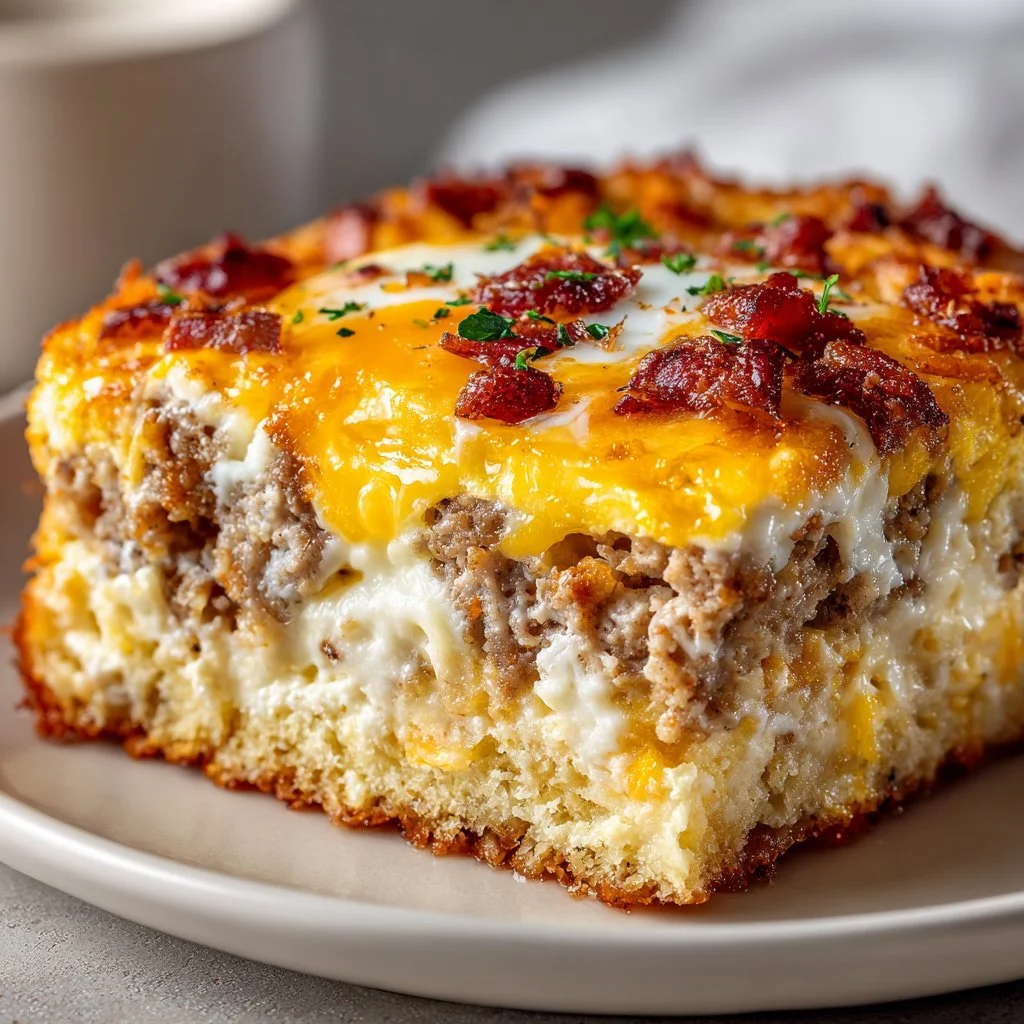 Delicious breakfast casserole with eggs, cheese, and veggies in a baking dish