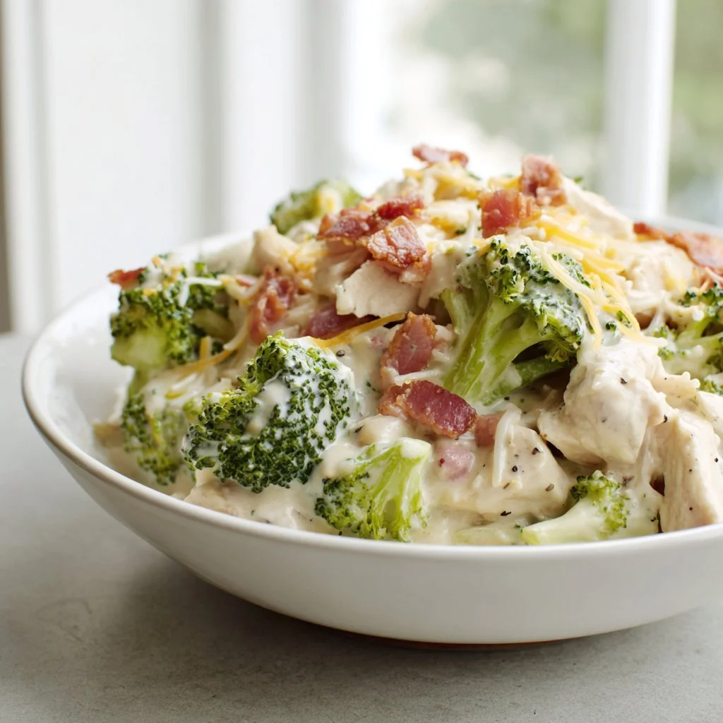 Creamy Low Carb Chicken Casserole with Broccoli and Bacon