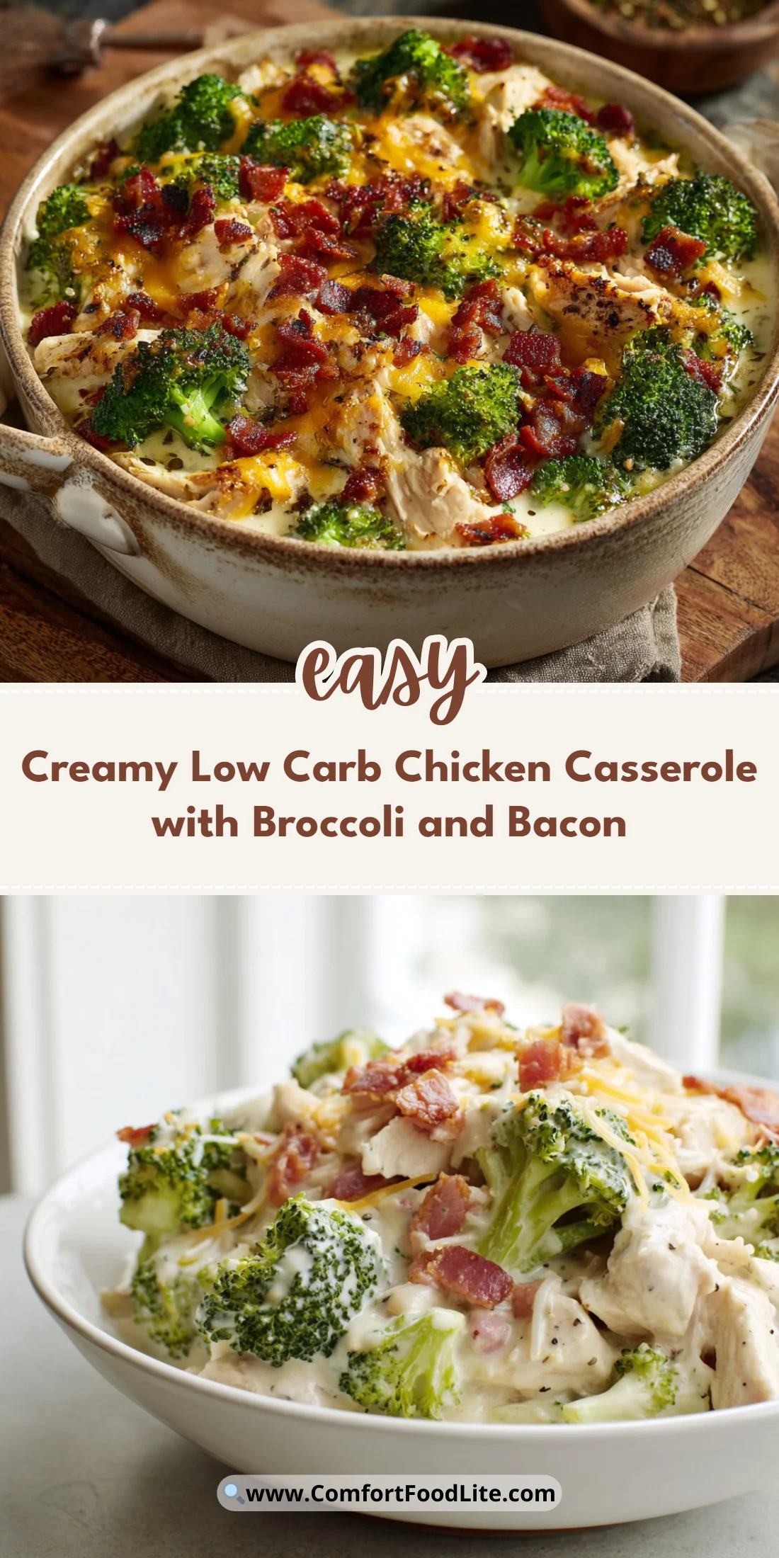 Creamy Low Carb Chicken Casserole with Broccoli and Bacon