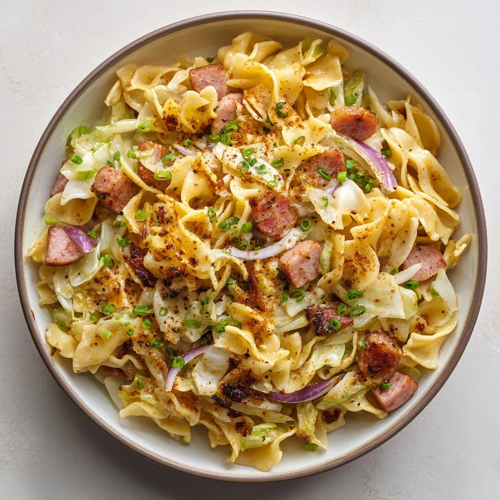 Plate of crispy noodles with cabbage served as a delicious dish