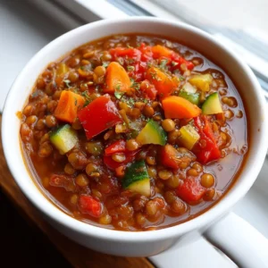 Bowl of Crockpot Veggie Lentil Chili garnished with fresh herbs and spices.