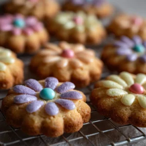 Plate of fresh Daisy Cookies decorated with vibrant icing and edible flowers