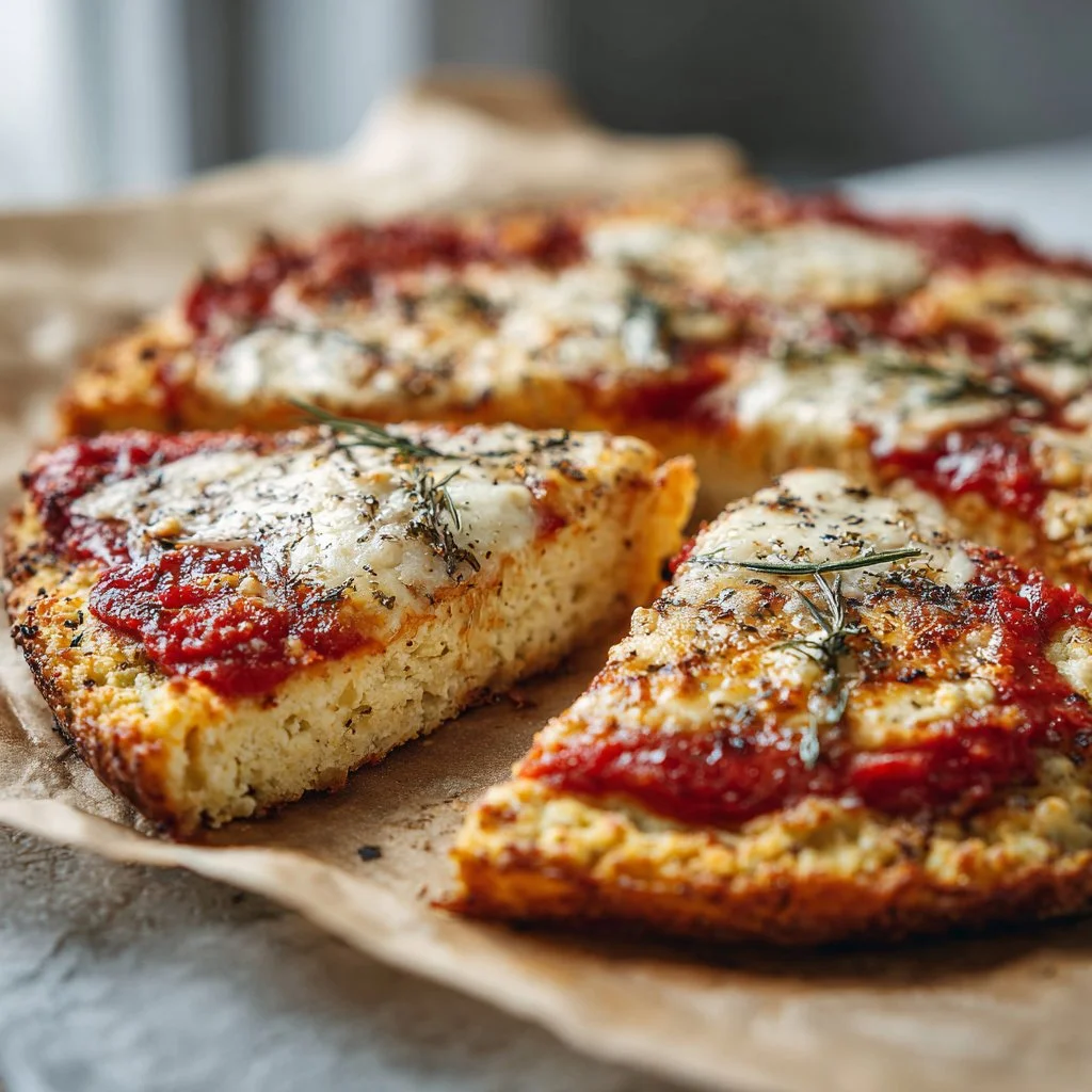 Easy 3-ingredient cottage cheese pizza crust ready to serve