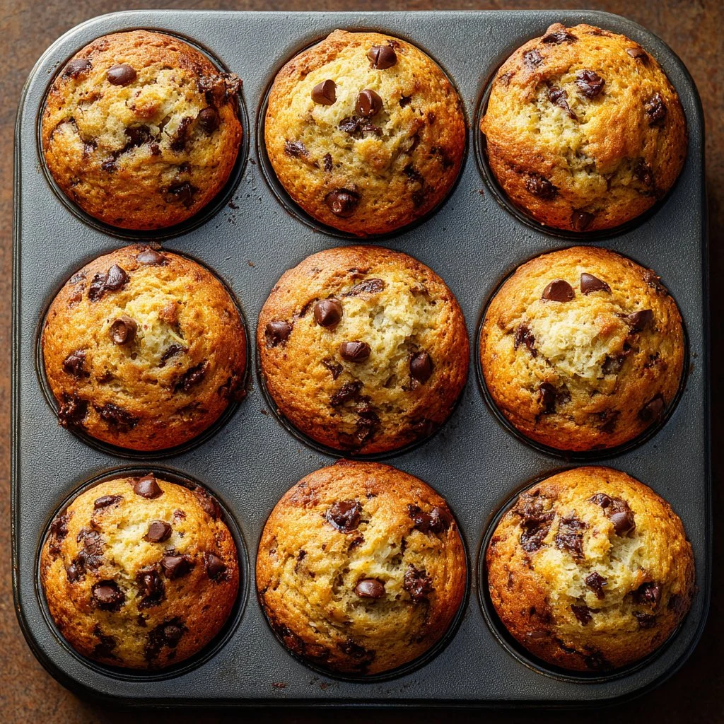Delicious easy banana bread muffins with chocolate chips on a plate