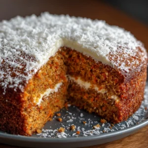 Delicious homemade easy carrot cake with frosting and garnishes