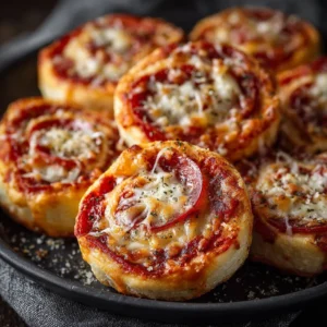 Freshly made easy pizza pinwheels on a plate