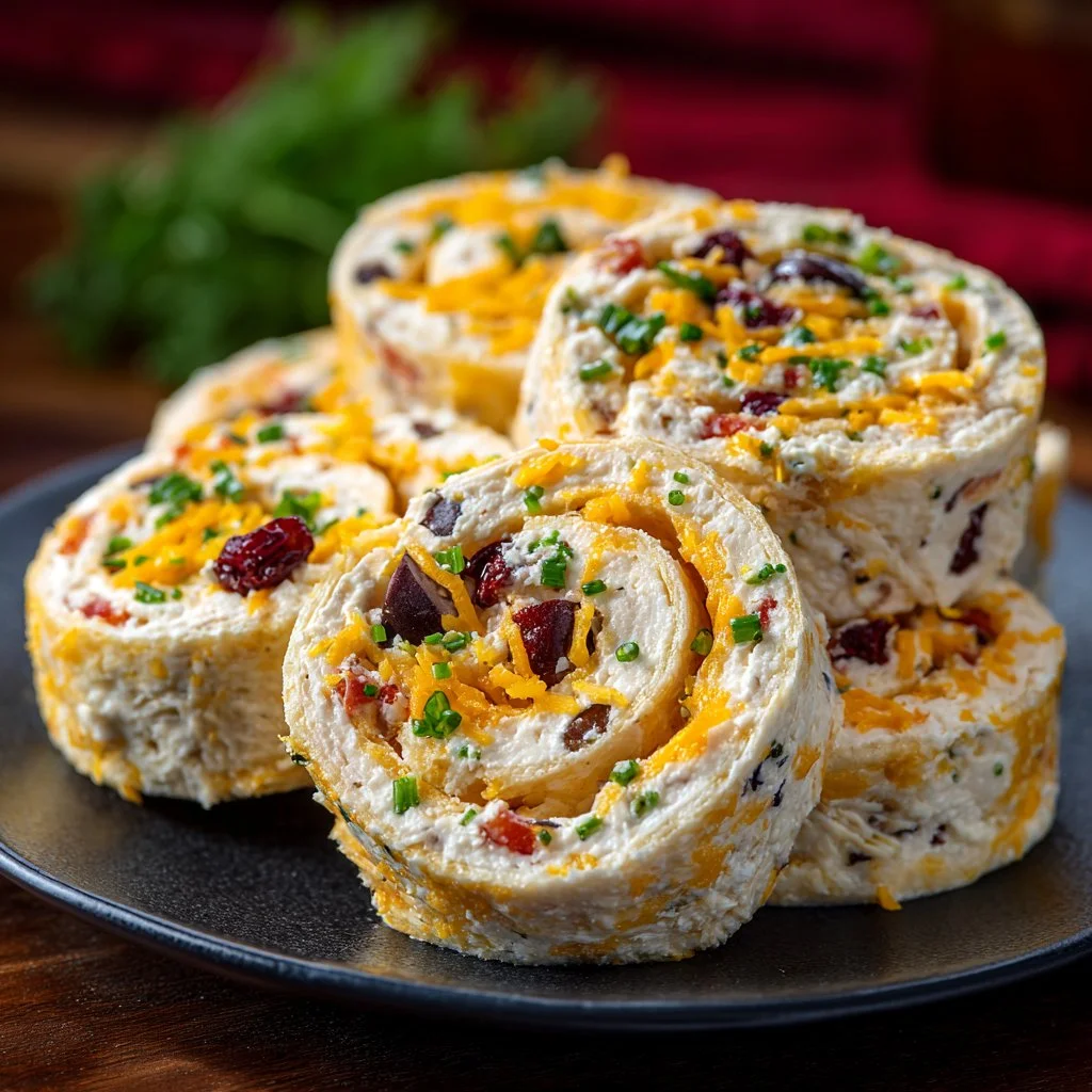 Plate of easy tortilla pinwheels filled with colorful ingredients