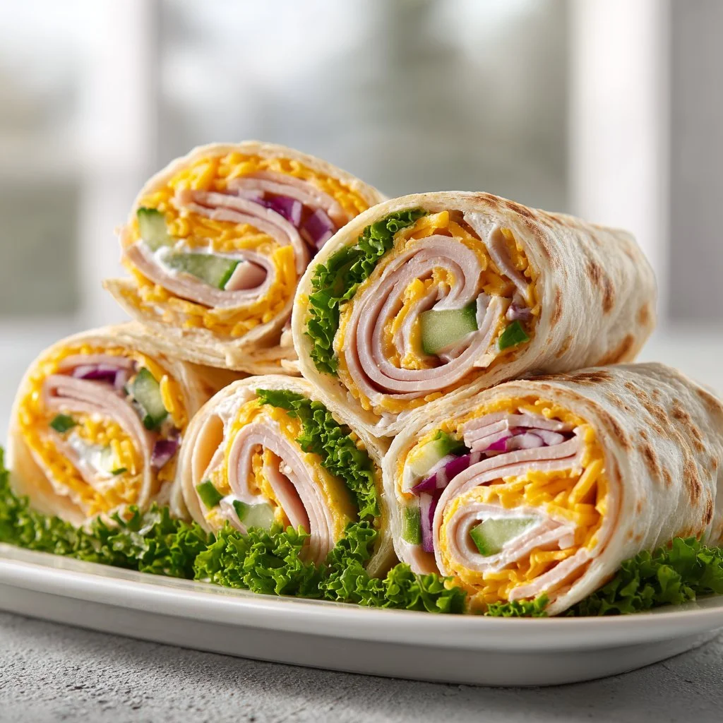 Easy turkey pinwheels rolled with cheese and veggies, perfect for snacks or appetizers.