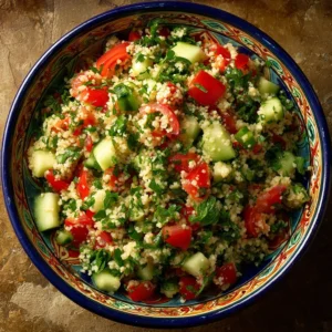 Fresh Tabouleh Salad featuring parsley, tomatoes, and bulgur wheat