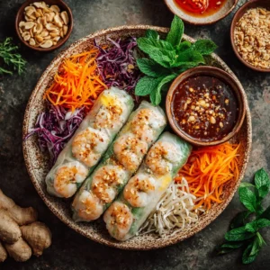 Delicious fresh Vietnamese spring rolls wrapped in rice paper