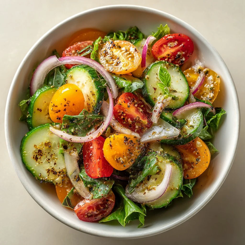 A colorful garden salad with fresh vegetables in a bowl