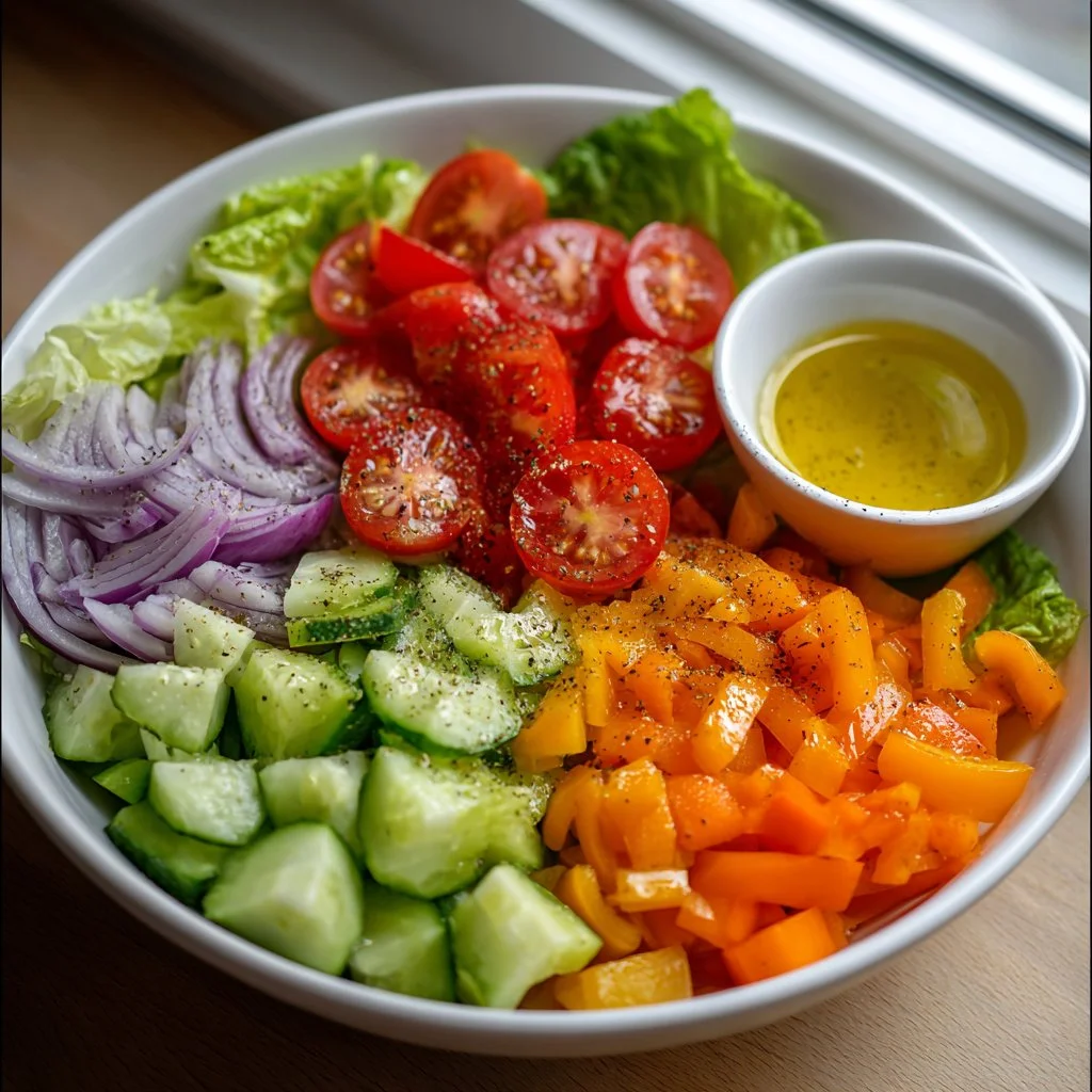 Fresh garden salad with colorful vegetables in a bowl