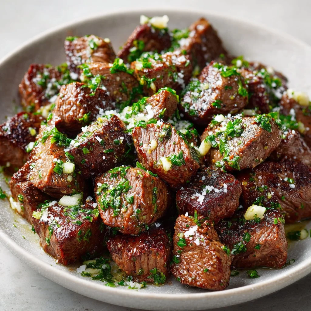 Delicious Garlic Butter Steak Bites served in a skillet