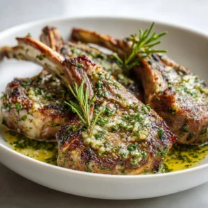 Garlic Herb Lamb Chops served on a plate with fresh herbs and spices.
